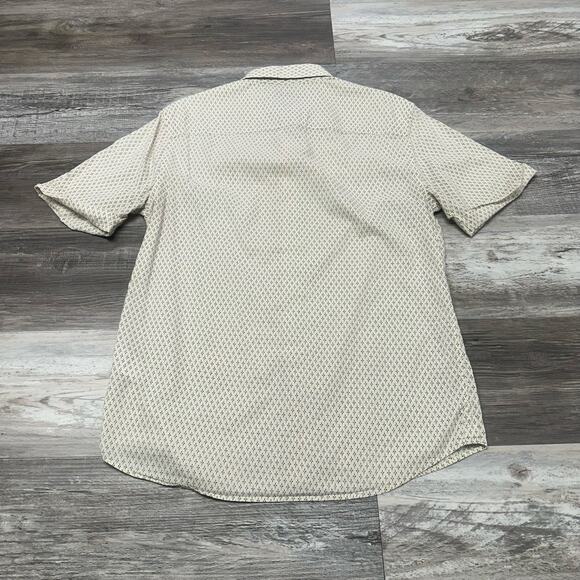 AllSaints Geometric Cream Black AOP Mens Medium Short Sleeve Button Shirt EUC - Picture 3 of 8
